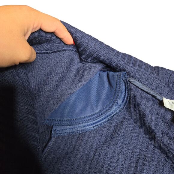 St.John Navy Blue Kelly Ruffle Knit Midi Cardigan Size: 14 - Picture 4 of 4